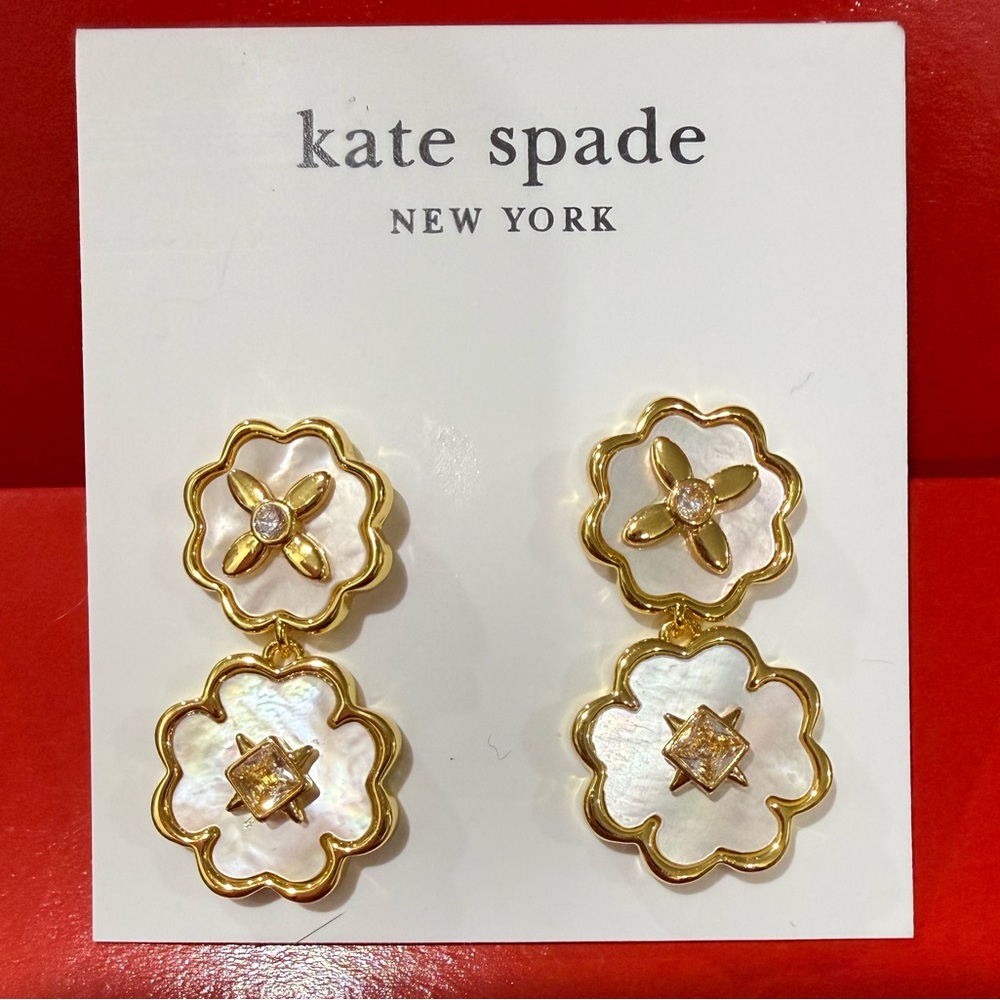 Kate Spade Gold and White Mother of Pearl Floral Earrings